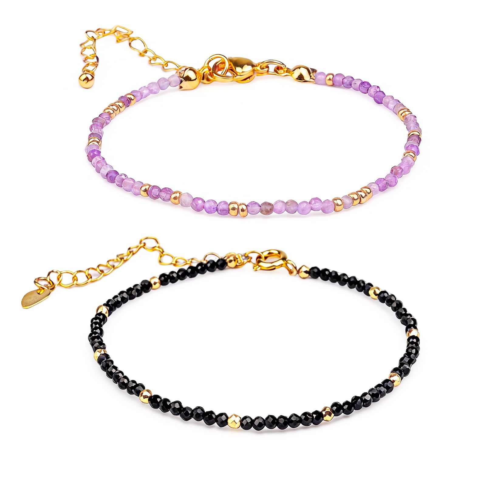 Mwmoeen Echtes Naturstein Armband 2er Set Damen, Naturdiaman