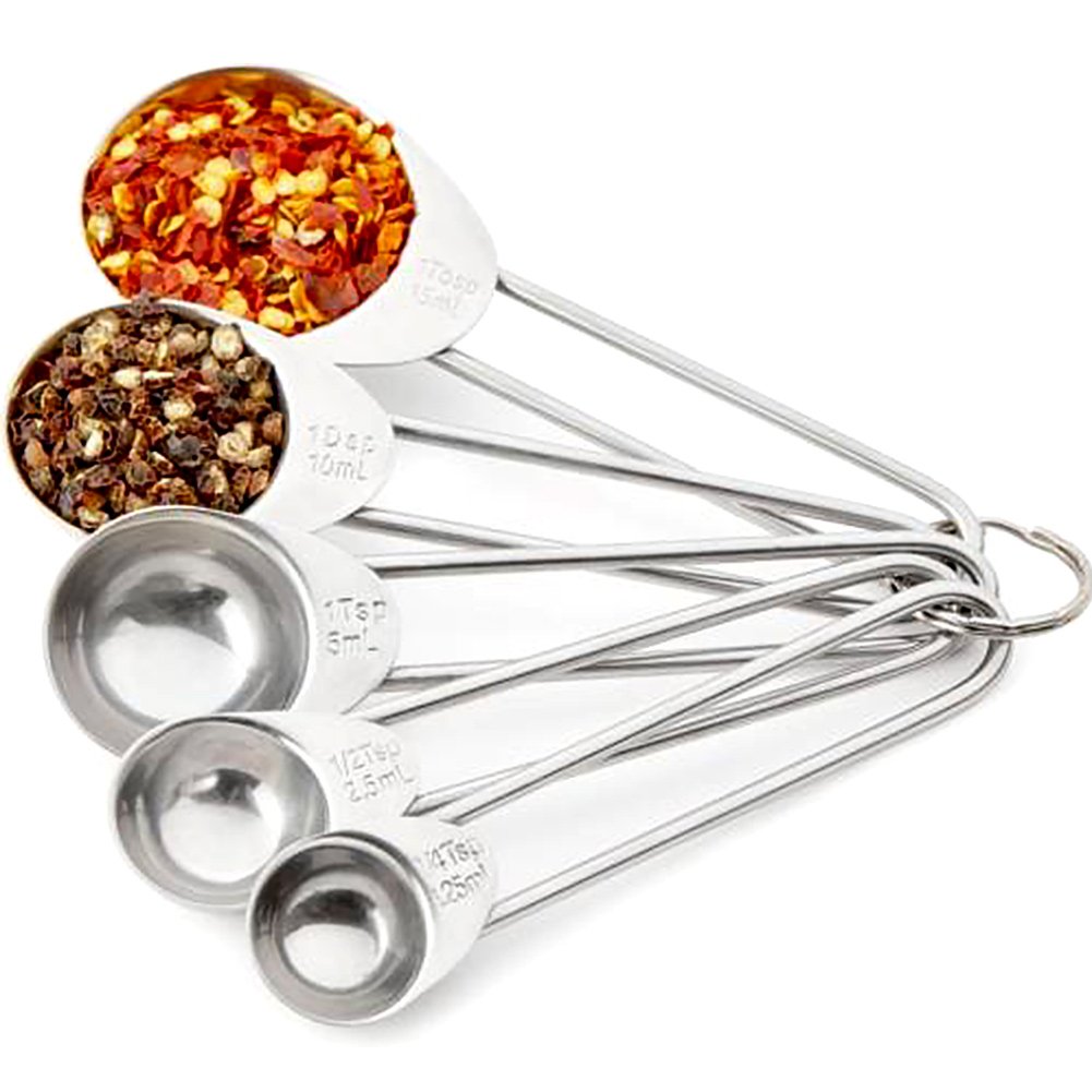 SENRISE 5pcs Stainless Steel Measuring Spoons Set Metal Cooking Baking Kitchen 15ml,10ml,5ml, 2.5ml,1.25ml