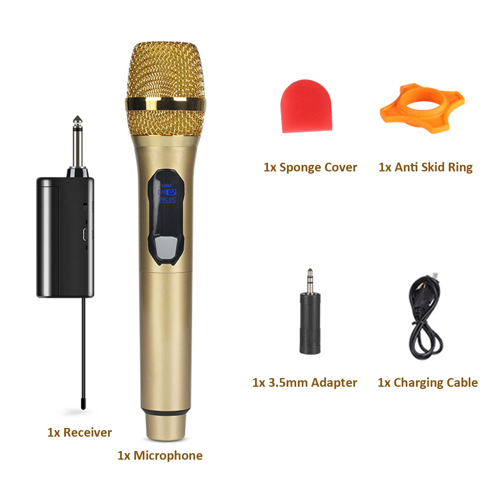 Yunseity Microfono Wireless, Microfono Dinamico Portatile per Karaoke con Schermo a LED, Microfonico Portatile con Ricevitore, per Casa, Feste, Canto, All'aperto(Oro)