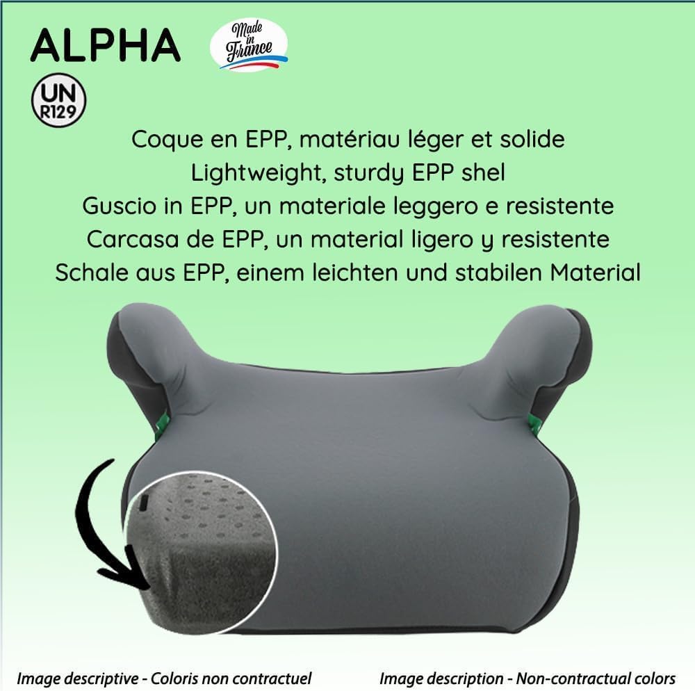 Nania – Rehausseur ceinturé ALPHA 126-150 cm R129 i-Size – Pour les enfants de 8 à 12 ans – Fabrication Française - Avec accoudoirs (Access noir)