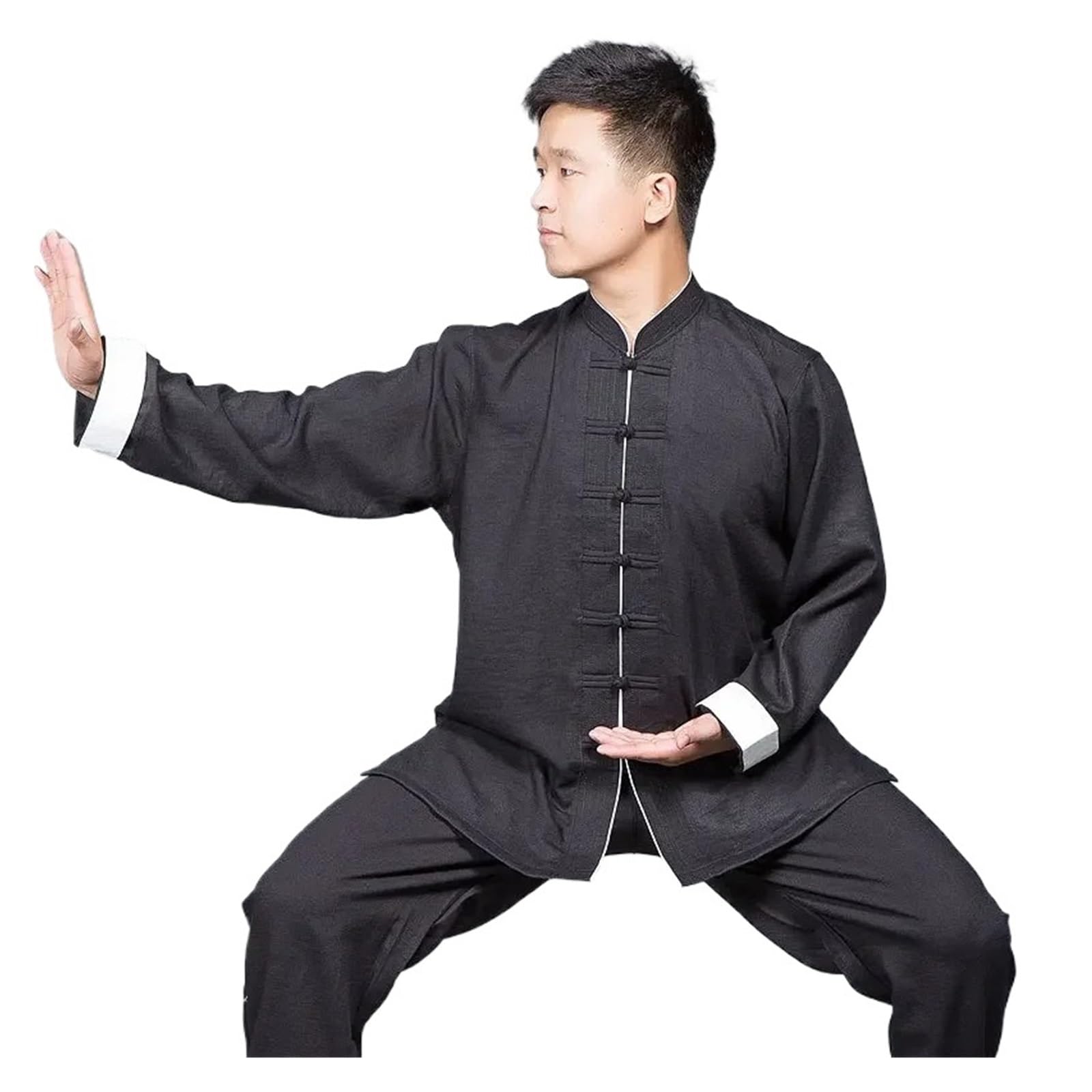 Kung Fu Anzug Leinen Wing Chun Tang Anzüge Kampfkunst Kungfu Uniformen Traditionelle Kleidung Tai Chi Kleidung(Black,L)
