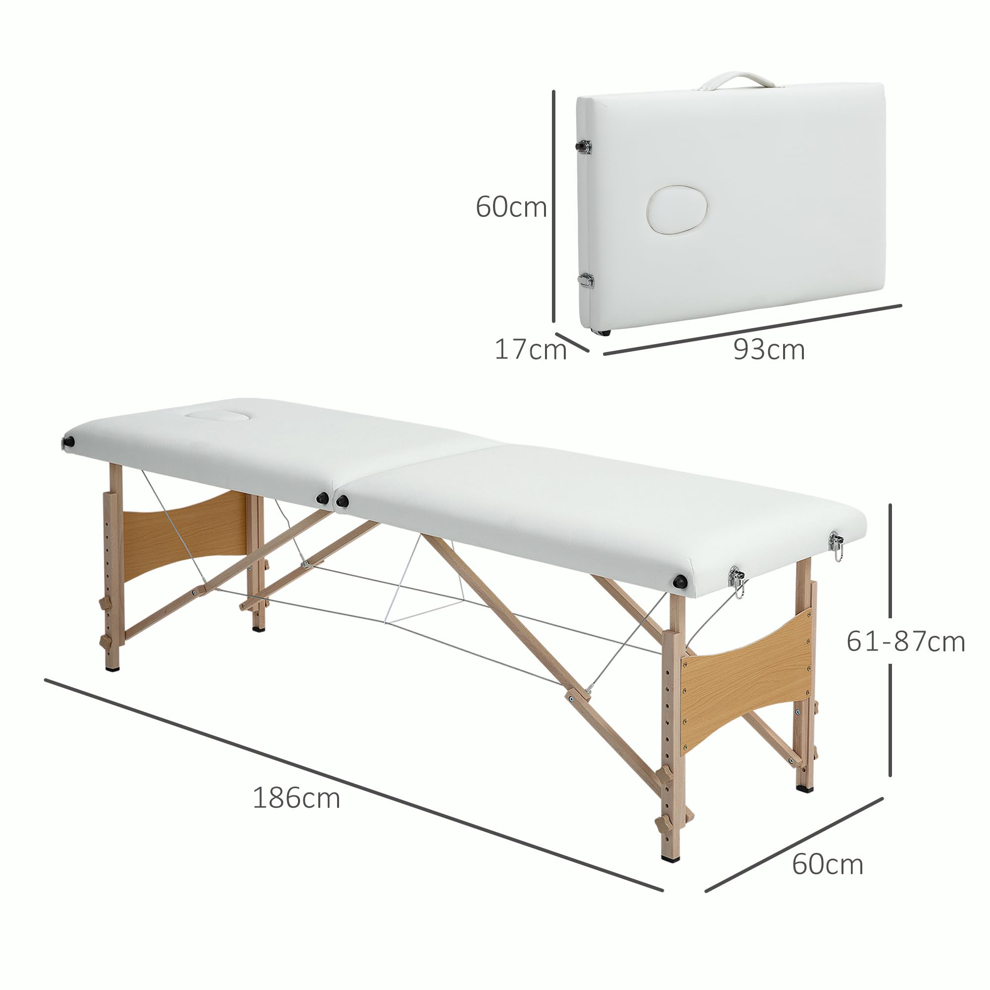 HOMCOM Mobile Massageliege 2 Zonen Klappbar Höhenverstellbar Cremeweiß