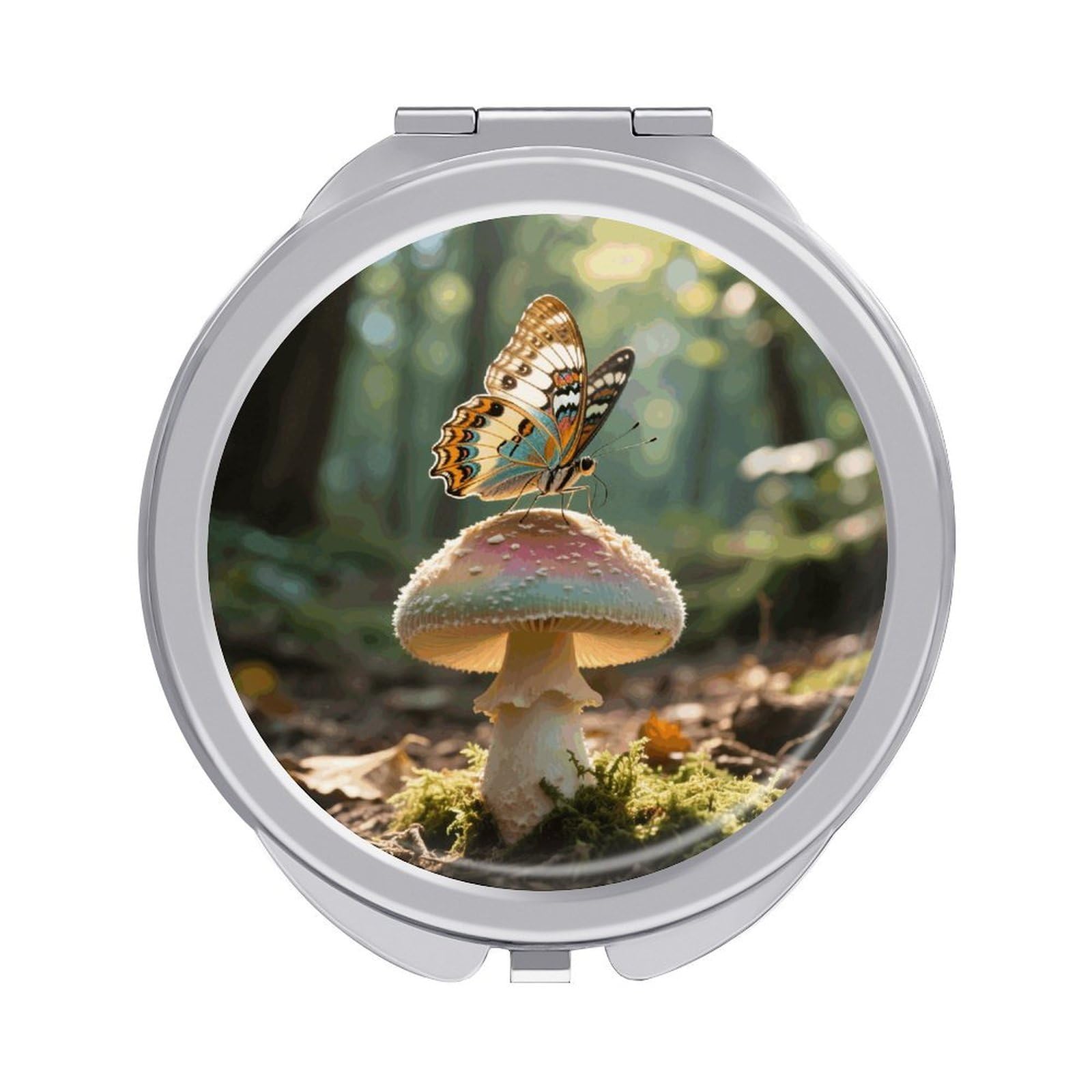 VstaDank Butterfly Mushroom Makeup Mirror Beautiful Compact Makeup Mirror Silver Mirrors Surface Folding Makeups Lightweight Travel Makeups Mirrors for Suitable Handbag and Purses