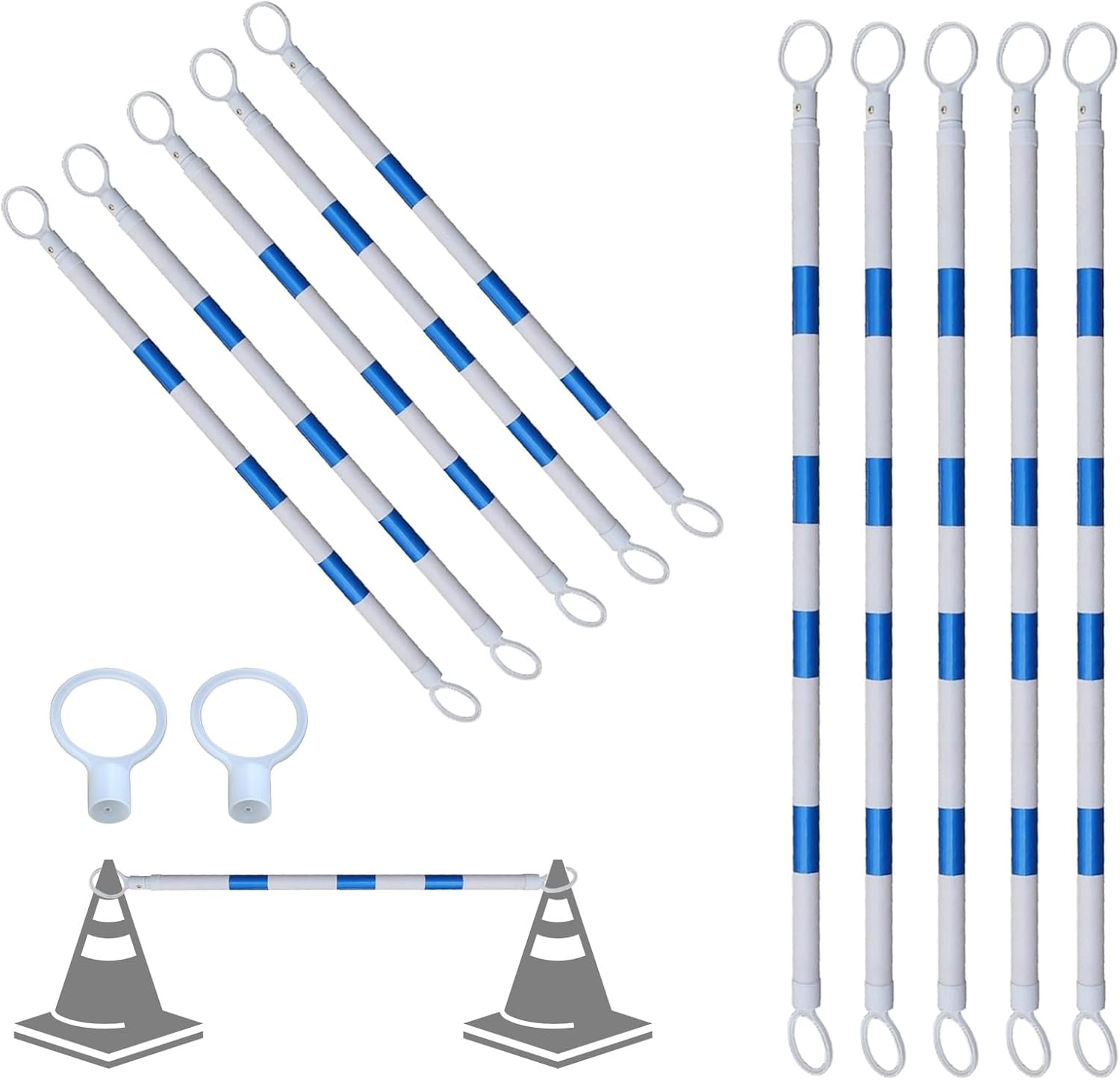 Retractable Barrier 40-78 Inch for Safety Traffic Cones - 15 Pack Reflective Safety Cone Poles for Construction & Isolation, Durable Traffic Control Barriers (Cone Not Included)