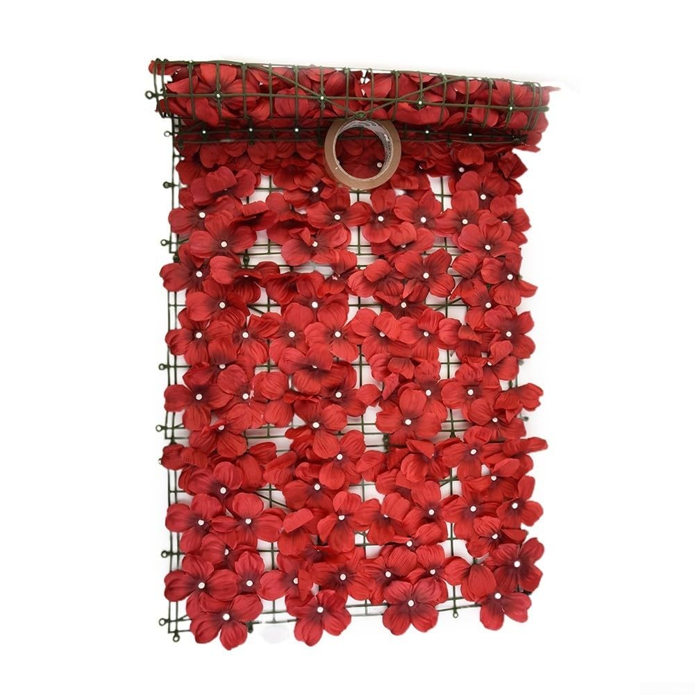 Privacy Screen with Artificial For Cherry Blossom Leaf Hedge, Weather Resistant and Suitable for Garden, Fence, and Outdoor Wall Decoration (red)