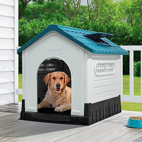 YITAHOME 41.3'' Folding Large Dog House Outdoor Plastic Doghouse with Adjustable Skylight and Elevated Base Water Resistant Pet House for Small, Medium, and Large Dogs (41.3''L*34.6''W*39''H) - Image 4