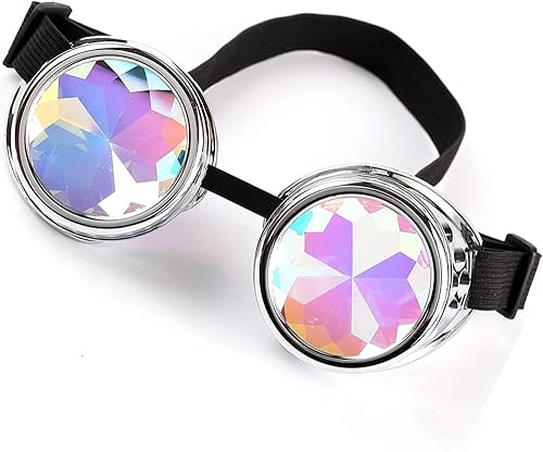 Miniatura 31 de Gafas caleidoscopio para raves trippy psicodélico steampunk con lentes de cristal de difracción de prisma arcoíris Negro