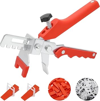 Tile Leveling System 1/8, Tile Tools with Tile Plier,500-Piece Tile Spacers Clips and 100-Piece Reusable Wedges,Tile Leveling Tools Set for Stone Installation 1/8 Inch Tile Spacers