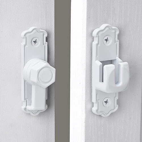 Miniatura 6 de Paquete de 2 cierres blancos para puerta de granero, cerradura de puerta de aleación de aluminio de 90180 grados, pestillo de bloqueo de puerta de