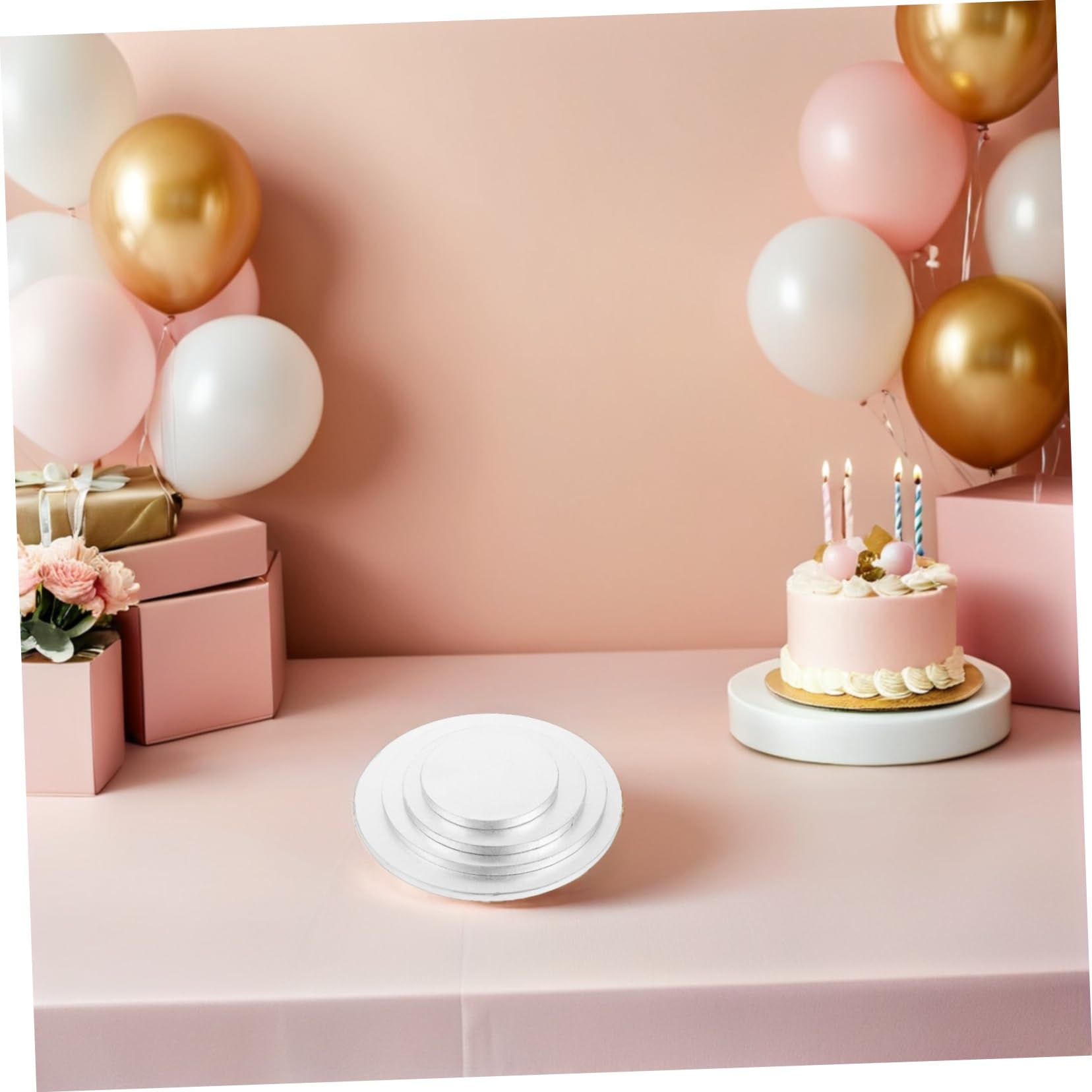 ABOOFAN Base pour Gâteau Ronde Argentée 8 Pièces en Carton Ondulé, Robuste