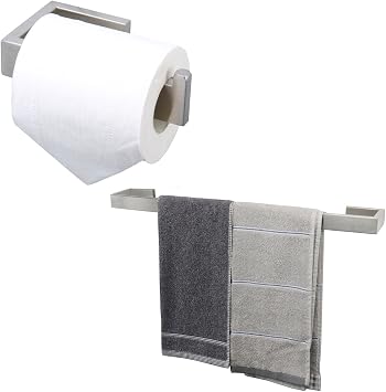TocTen Bathroom Hardware Set, 24 Inch Square Base Thicken SUS304 Stainless Steel Towel Bar, Toilet Paper Holder Fit Big Roll Paper Wall Mounted Towel Rack Set for BathroomBrushed Nickel