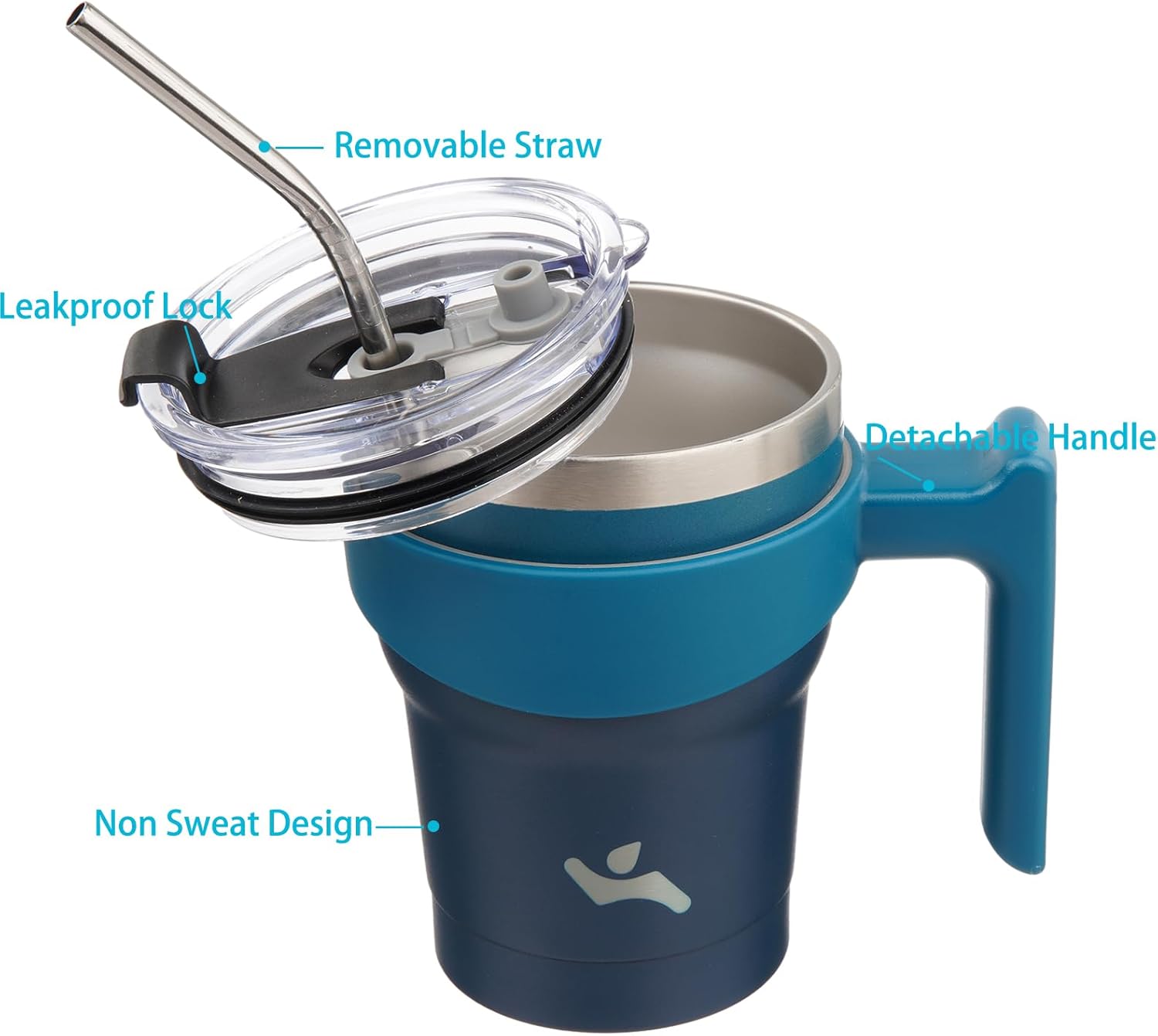 10 oz Tumbler with Handle and 2 Straw 2 Lid, Insulated Water Bottle Stainless Steel Vacuum Cup Reusable Travel Mug,Indigo Black - Image 2