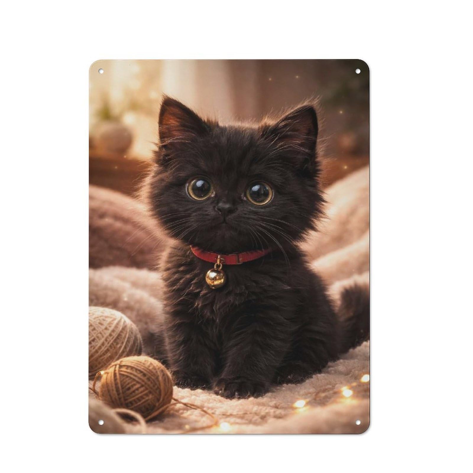 Junmoney Style-18 Metal Plaque With Adorable Black Kitten With Big Eyes Design 40X30cm, Retro Kitchen Wall Decor For Bakery, Diner, Cafe Or Family Room