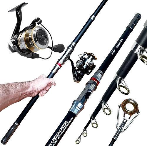 KIT DE PESCA PRAIA ALTO MAR MOLINETE 7000 14 ROLAMENTOS VARA 3.60M - 10-40LB - EM CARBONO, PROFISSIONAL, COSTAO, MAR, PESQUEIRO, PESCA PESADA