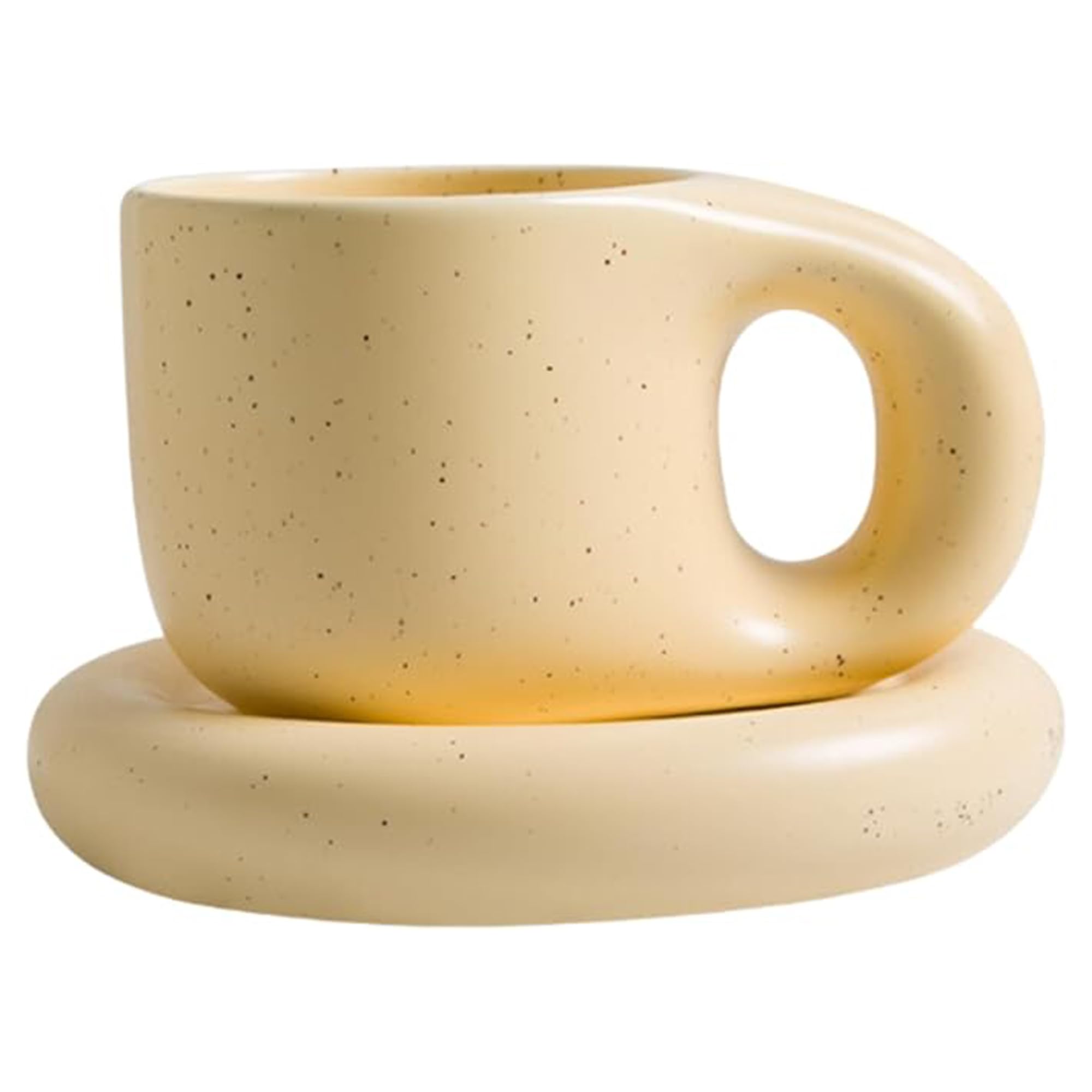 10oz Nordic Ceramic Mug with Saucer (Beige)