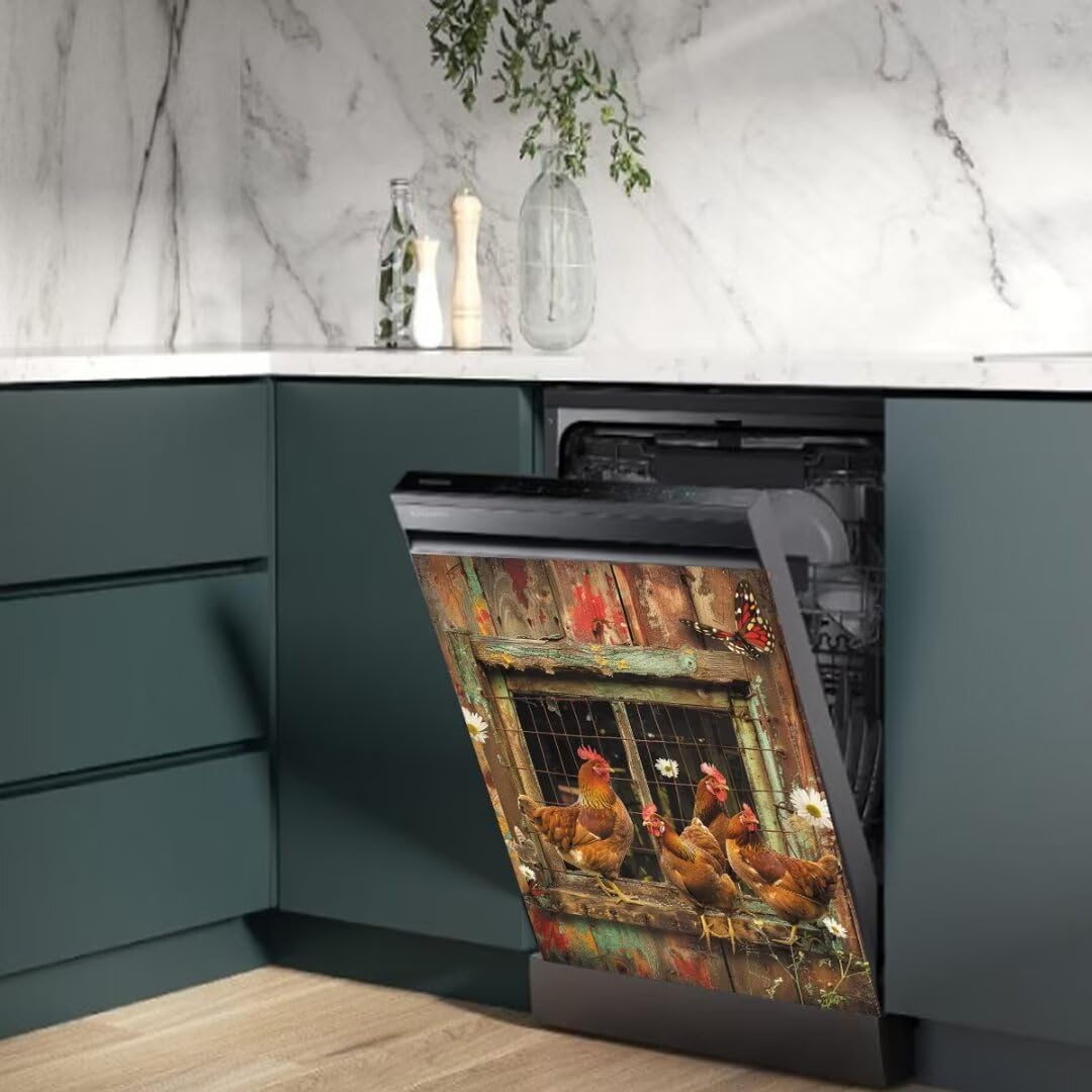 Generic Dishwasher Magnet Cover,Kitchen Decorative Magnets Refrigerator Sticker,Farm Hen Butterfly Flower Dishwasher Cover Magnet,Home Appliances Decorative Stickers,23""X26""