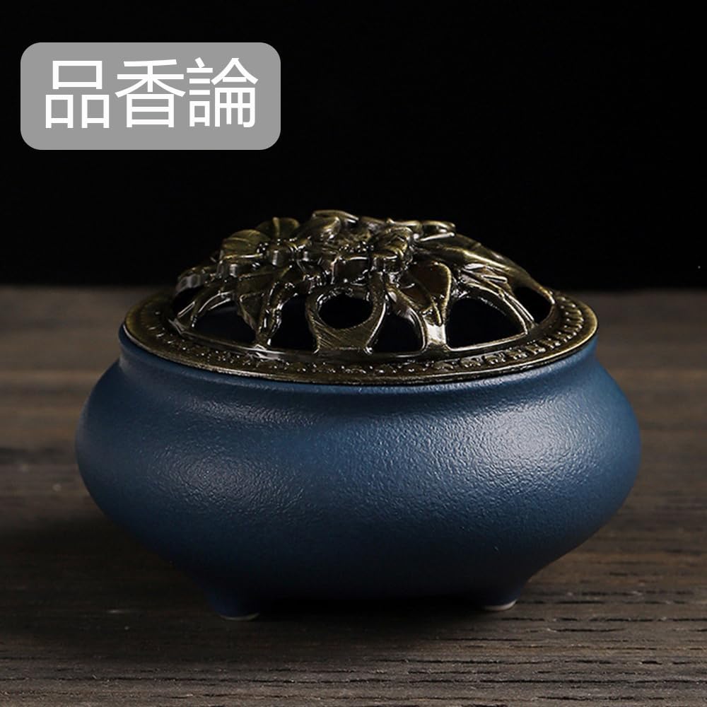 Amazon.co.jp: 丸型香炉 お香立て陶器蓋付き 蓋付き 難燃綿と