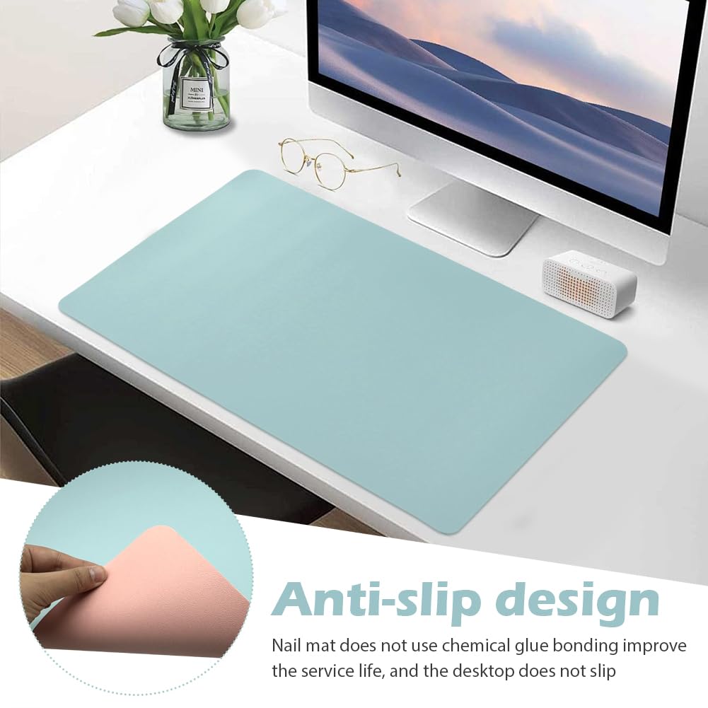 Manicure Table Mat - Foldable Nail Armrest Pad for Nail Technicians, Nail Polish Mat, Manicure Pad for Salon and Home Use (Pink+Blue)