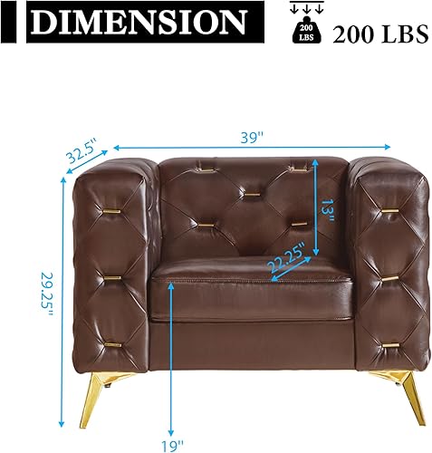 Miniatura 2 de LEVNARY Sillón de cuero, moderno sillón de lectura copetudo con botones y ribete de cabeza de clavo, cómodo sofá Chesterfield tapizado individual