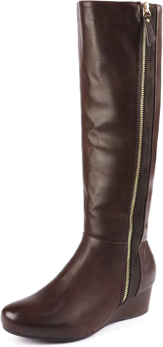 DREAM PAIRS Women's Consta Brown Low Wedge Knee High Winter Boots Size 5 M US