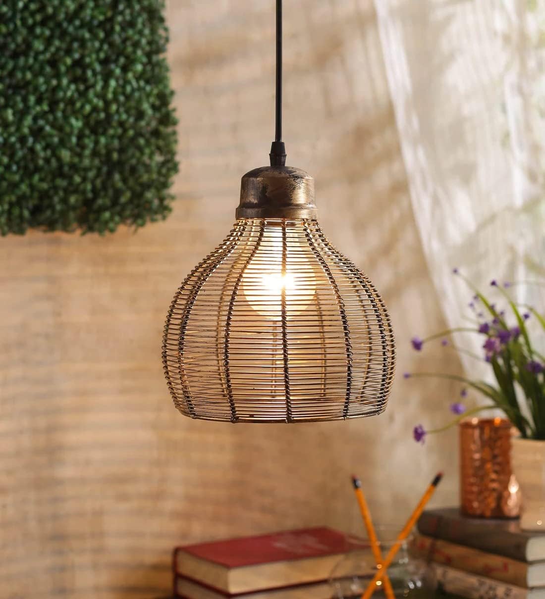 VRCT Hanging Black Metal Mesh Pendant - Fits Single E27 Bulb, Hanging Cage FixtureHanging Lights