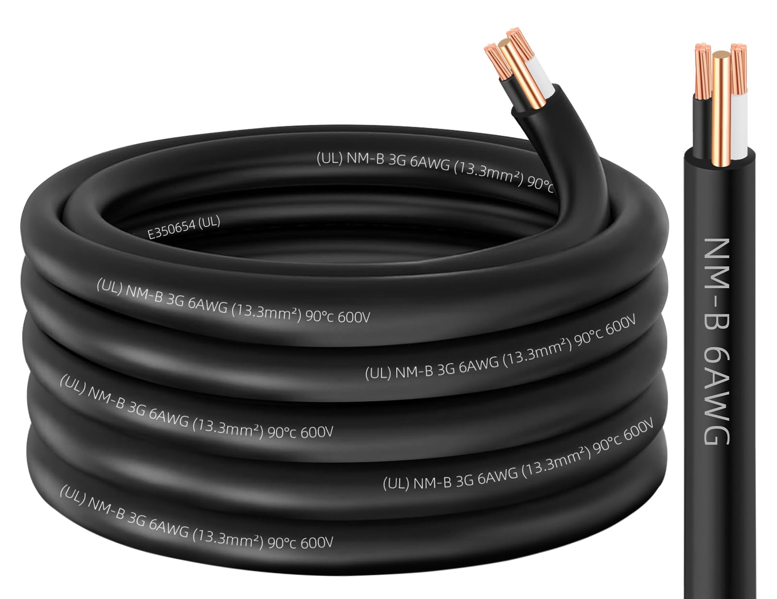 NM-B 6/2 Wire with Ground,25FT 6/2 6 AWG Copper Wire 6 Gauge 2 Conductor 6-2 Non-Metallic Sheathed 6/2 NM-B W/G Cable,Stranded Residential Indoor