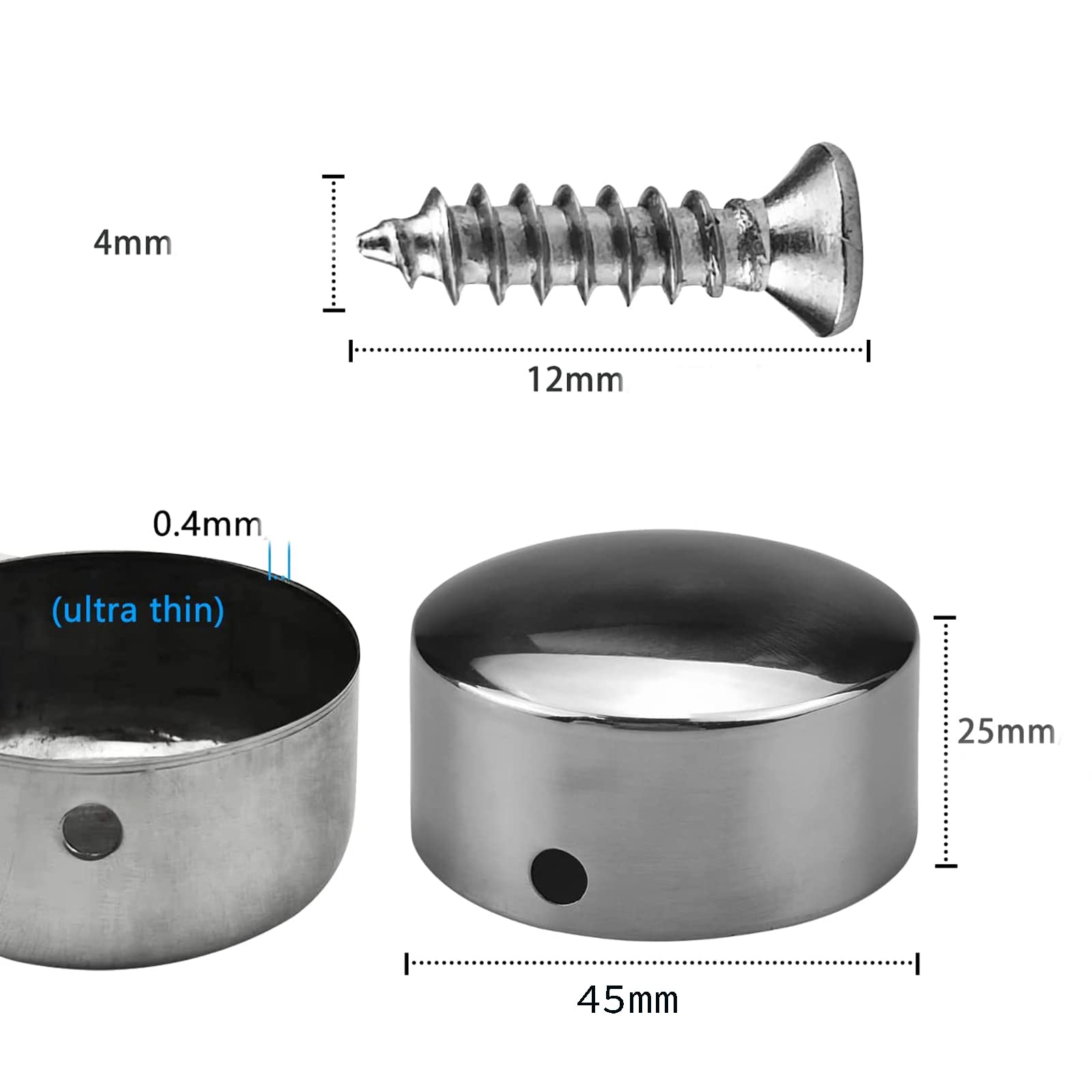 4 szt. 45 mm okrągłe osłony zaślepki z PCW ze śrubami ze stali nierdzewnej do litego drewna i metalu - i niezawodna ochrona mebli