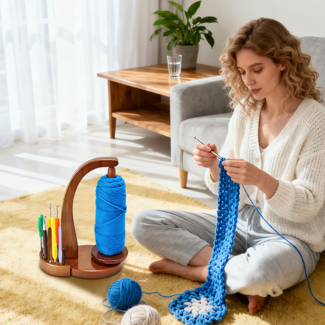 Enrollador de lana, soporte magnético para ovillos de lana, carrete de lana giratorio, soporte para ovillos de lana, soporte para rollos de lana, soporte para rollos de lana de madera, para