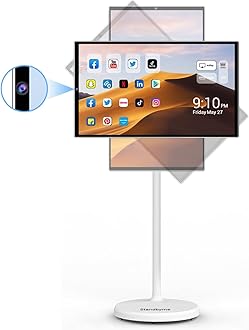 StandbyMe 22 Inch 1080p Portable tv Built-in Camera, Portable Touch Screen Monitor Rollable Tablet TV, Wireless TV on Wheels Touchscreen Built-in Battery(6-8H)