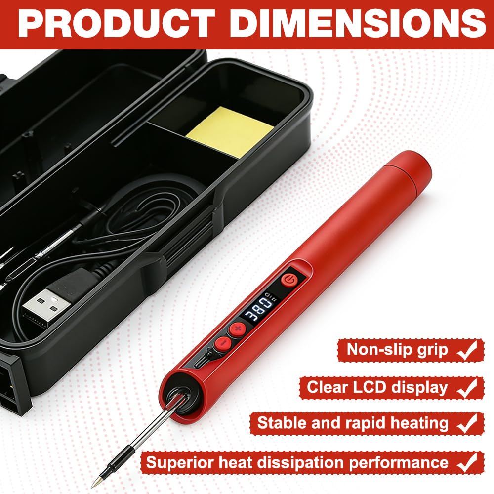 Set saldatore, saldatore a batteria USB con LCD, 180 ℃-450 ℃, ferro portatile con filo di saldatura, cassetta degli attrezzi, 3 punte per saldatore, ecc. per piccole riparazioni come circuiti stampati