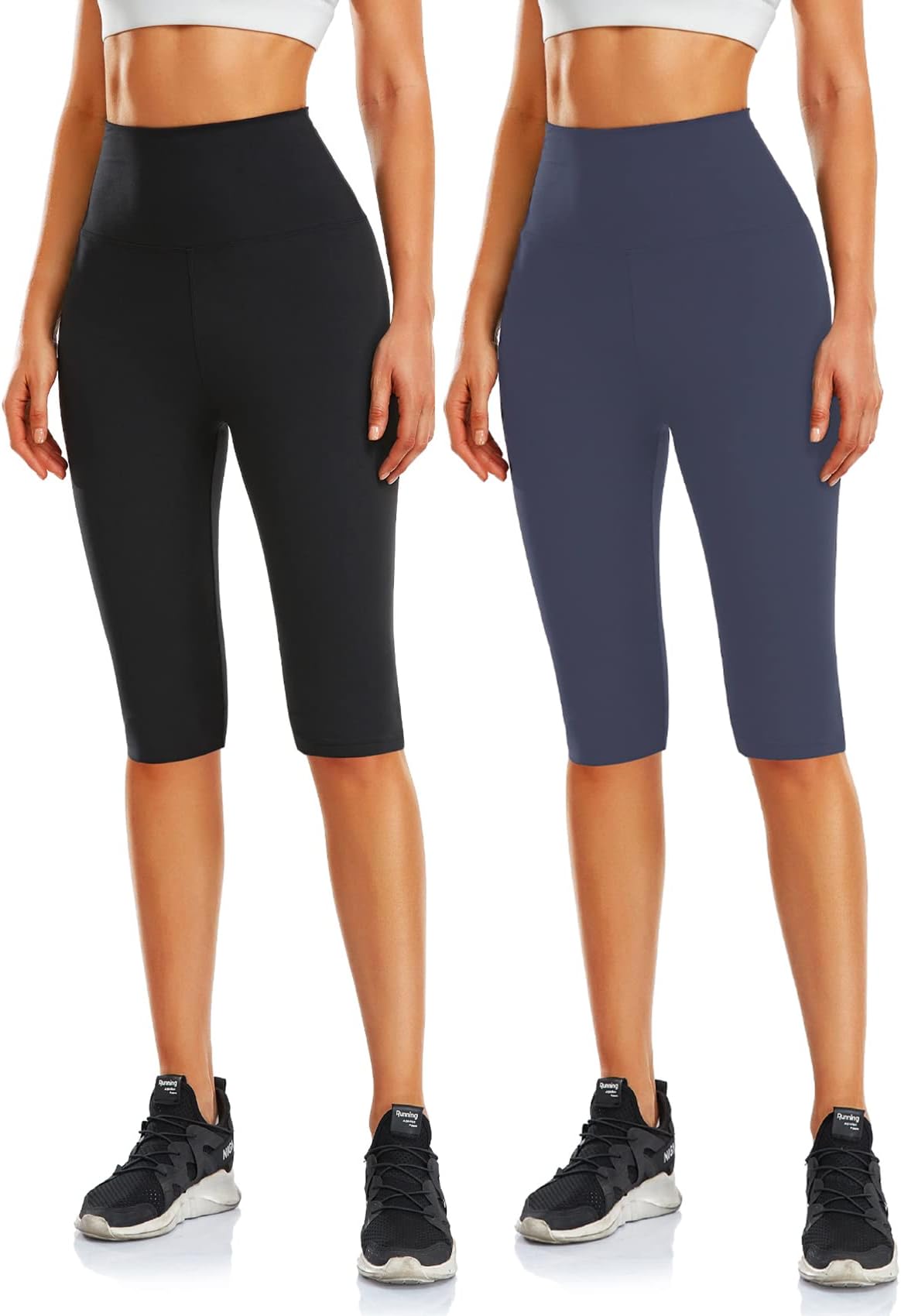 MOREFEELWomen's Knee Length Leggings-High Waist Capri Pants for Women Yoga Workout Biker Shorts Casual Summer