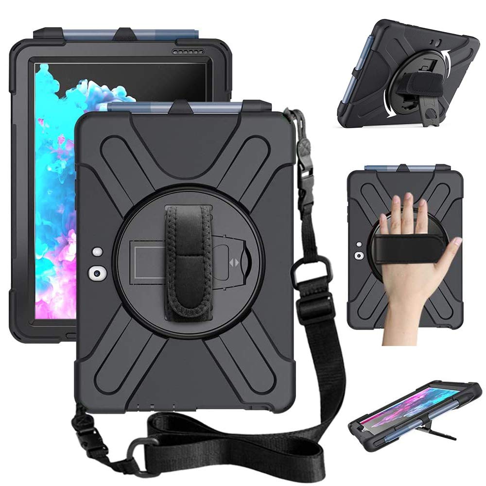 Microsoft Surface Go 2 / Surface Go Case with Hande Hand Strap Stand Pen Holder Shoulder Strap, Heavy Duty Rugged Silicone Shockproof Case for Surface Go 2 10.5 Inch 2020/Surface Go 10 Inch 2018 Black