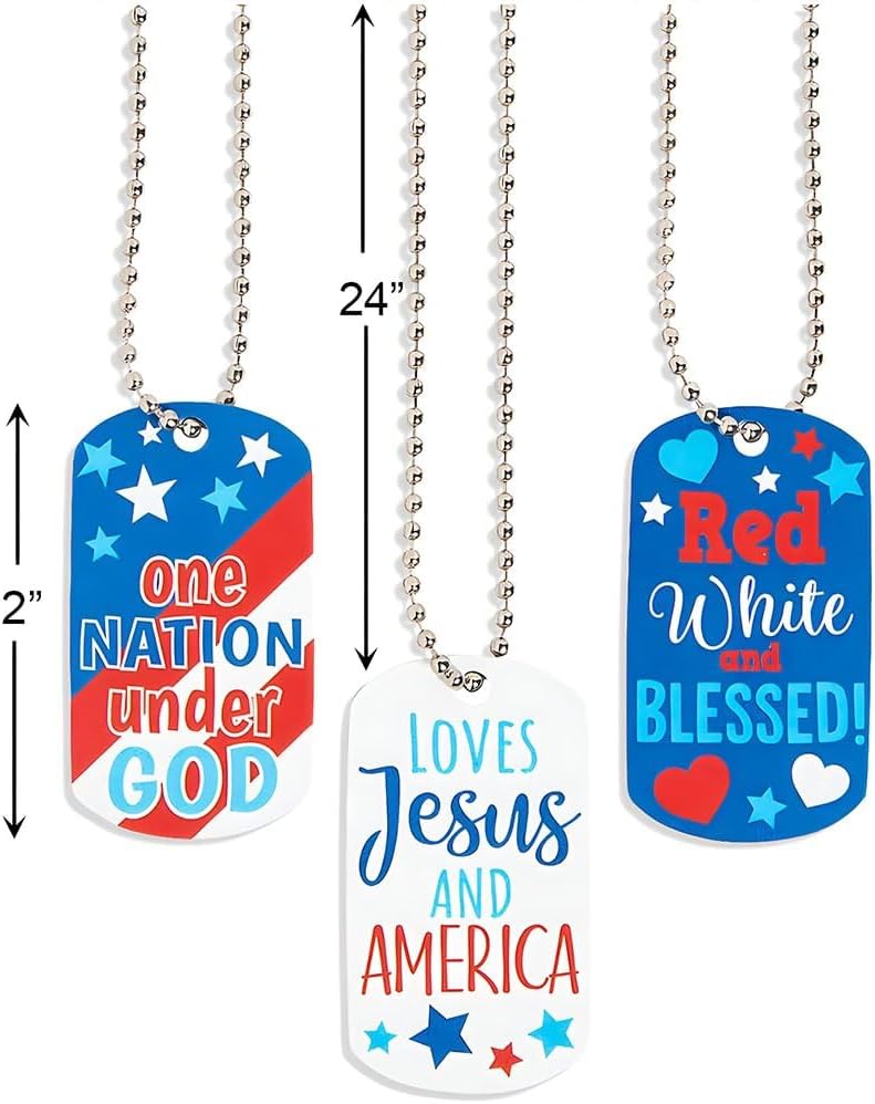Fun Express Religious Patriotic Dog Tag Necklaces 12 Pieces