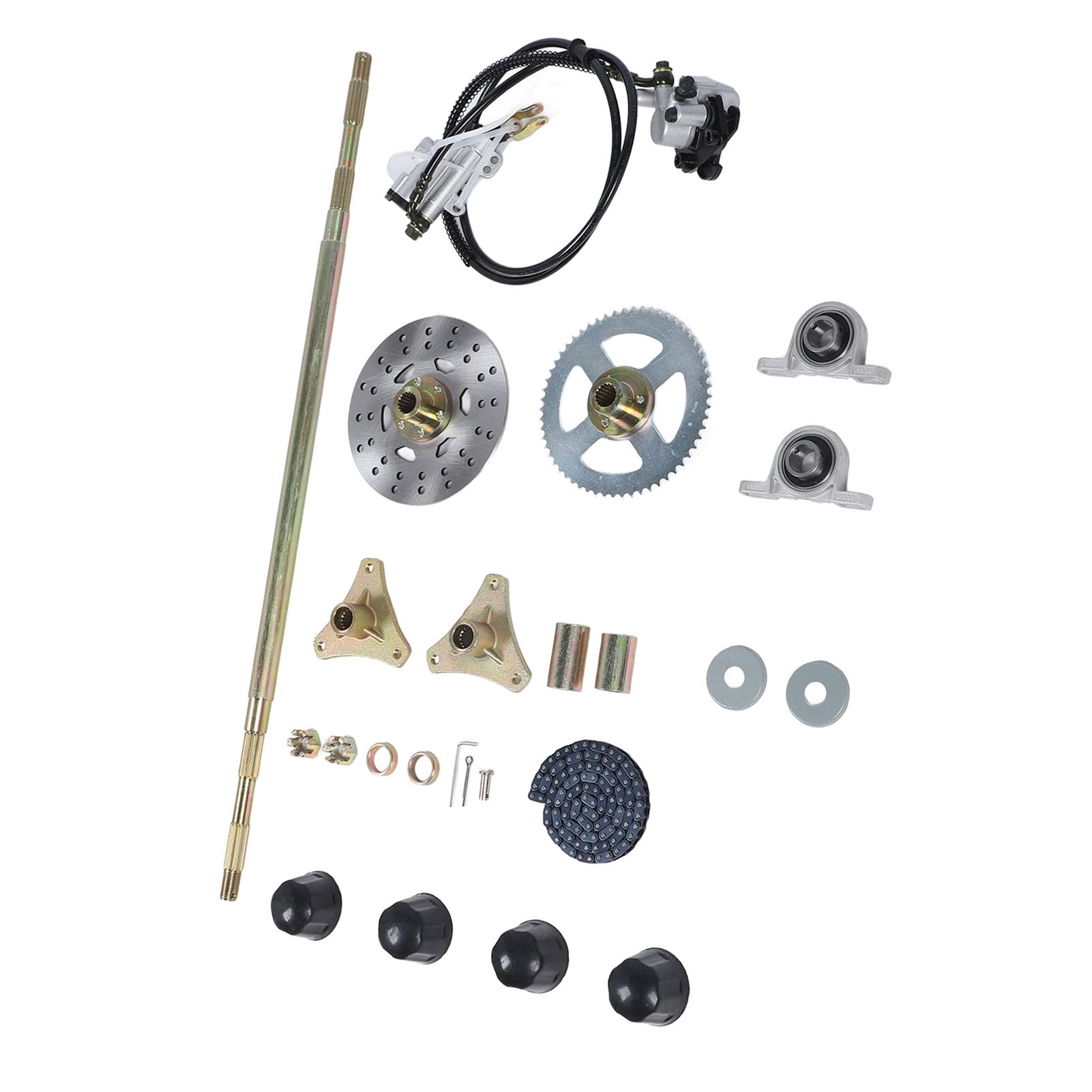 Kit de Montaje de Eje Trasero Go Kart de Alto Rendimiento, Conjunto Completo con Pinza de Disco de Freno, Cadena, piñón, Cubos de Rueda de Repuesto para ATV Quads de 50, 70 y 90
