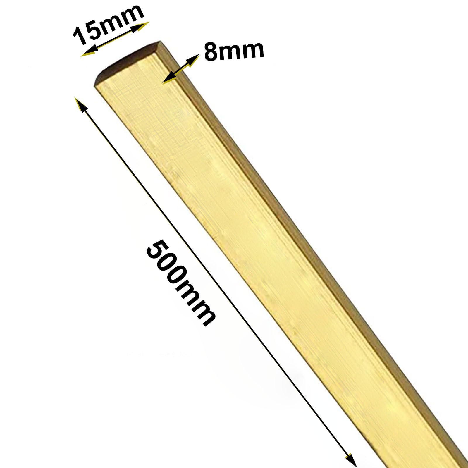 IBOWZ Profilé Plat - Laiton Barre Plate en Laiton, épaisseur 8 mm, Longueur 500 mm, Barre Plate en Laiton, Stock de Moulin à plaques Solides, 15 mm
