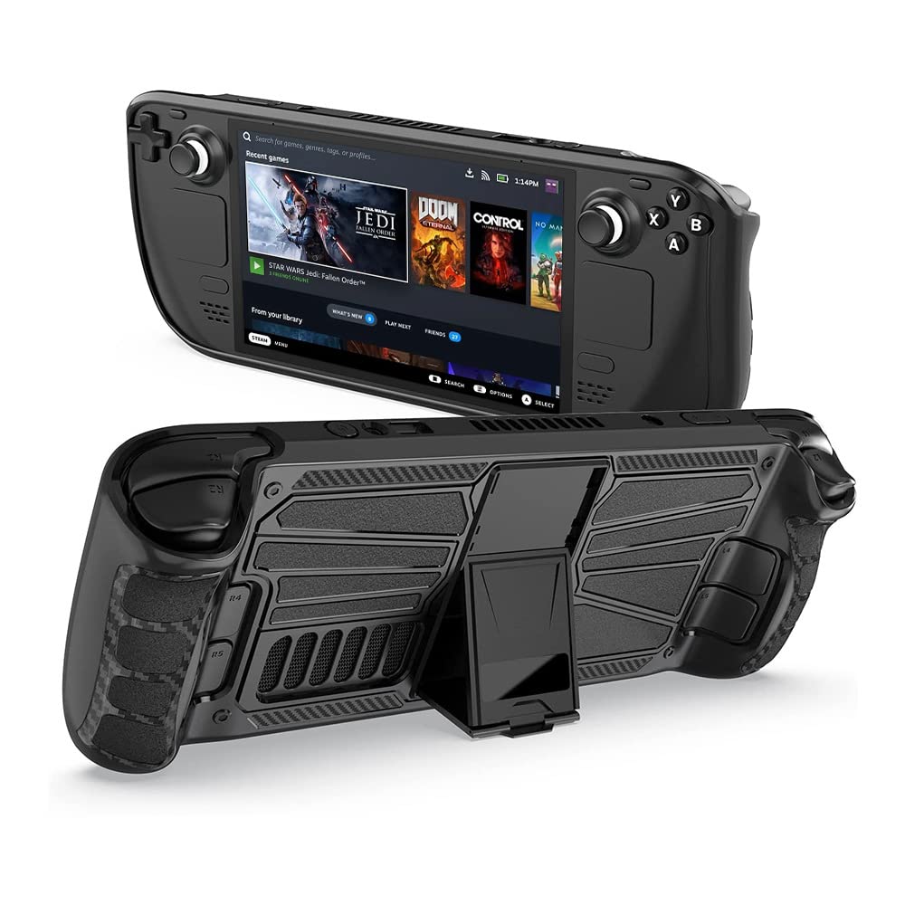 Case for Steam Deck 2021 Release TPU Case with Desk Kickstand, Non-Slip Anti-Scratches Protective Cover for Steam Deck, Black