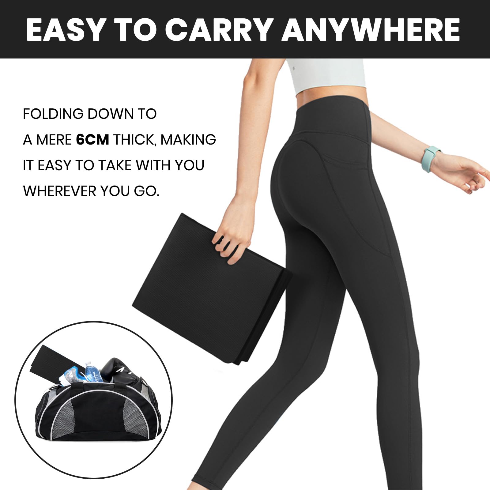 Tappetino Yoga Pieghevole Good Nite - 183x61x0.6 Cm, TPE Antiscivolo, Blu Marino