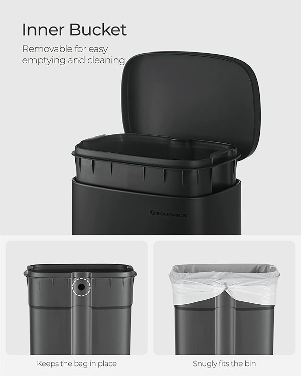SONGMICS Trash Can with Lid, 8 Gallon Garbage Can, Stainless Steel Small Waste Bin with Step Pedal and Inner Bucket, Soft Close, Kitchen, Black ULTB102B01 by SONGMICS - Image 5