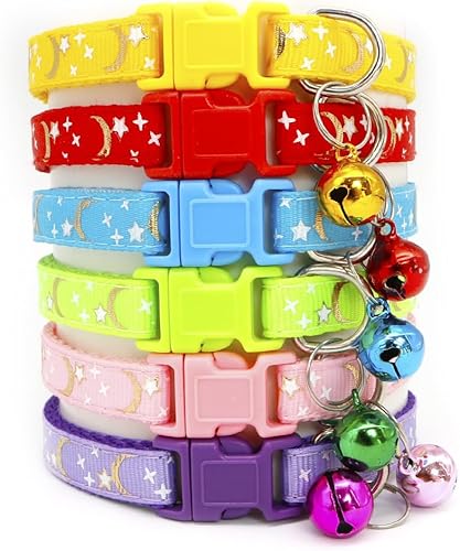 Miniatura 3 de Collares reflectantes para gatos, con campana, lunas y estrellas, paquete de 2 unidades, collar ajustable de 7.5 a 12.5 pulgadas (verde)