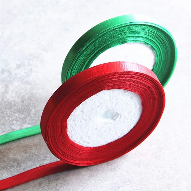 the GreatTony Christmas Ribbon Satin Ribbon for Christmas, Crafts Gifts, Party, Polyester 2 Colors Red and Green 10mm x 25 Yards