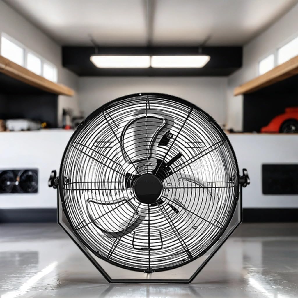 Powerful 20 in. Black High-Velocity 3-Speed Wall Mount Fan for Home and Workshop Use, Metal Frame, Adjustable Airflow