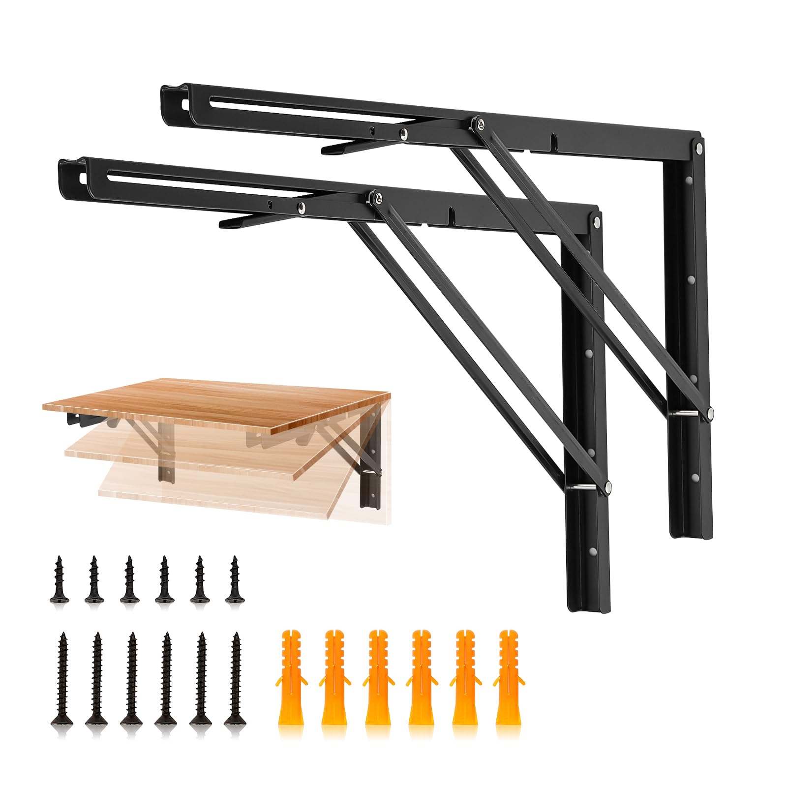 Matte Black Folding Shelf Brackets - 2 Pack -12 Matte Black Folding Shelf Brackets - 2 Pack -12