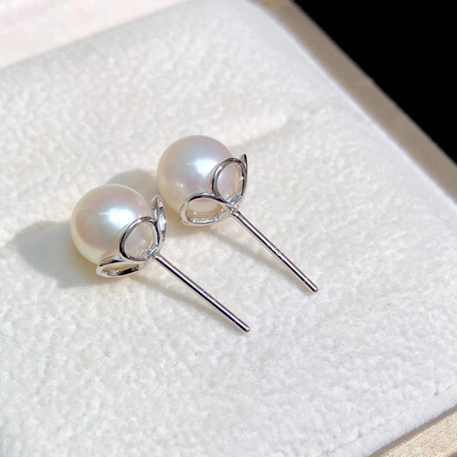 LOKILOKI Orecchini con Perle d'Acqua Dolce Naturali Rotonde da 7-8 Mm per Orecchini da Donna in Argento Sterling 925