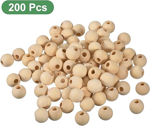 Miniatura 3 de uxcell 200 cuentas espaciadoras de madera natural de 0.709 in, agujero grande de 0.315 pulgadas, cuentas redondas de madera sin terminar para