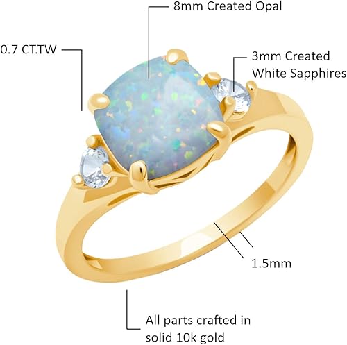 Miniatura 3 de MAX + STONE Cushion Cut Gemstone Three Stone Ring for Women in 10k White or Yellow Gold with Created White Sapphire Accents and Birthstone Size 5 to