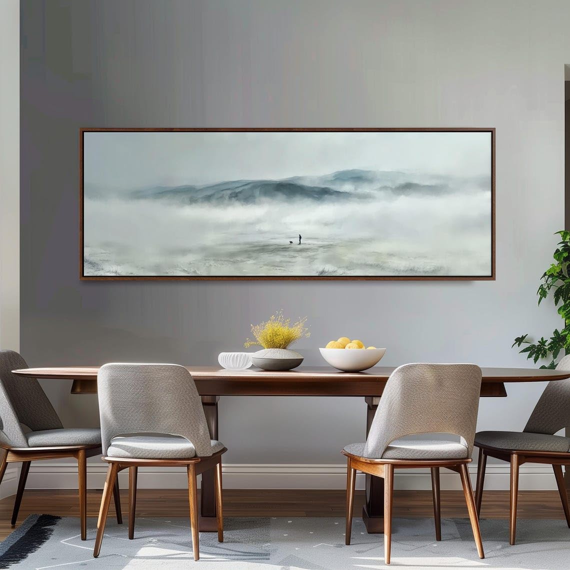 XINBAO Płótno górskie, duży obraz panoramiczny na ścianę, mglisty i tajemniczy obraz krajobrazu, minimalistyczna dekoracja ścienna do sypialni (60 x 180 cm, rama wewnętrzna)