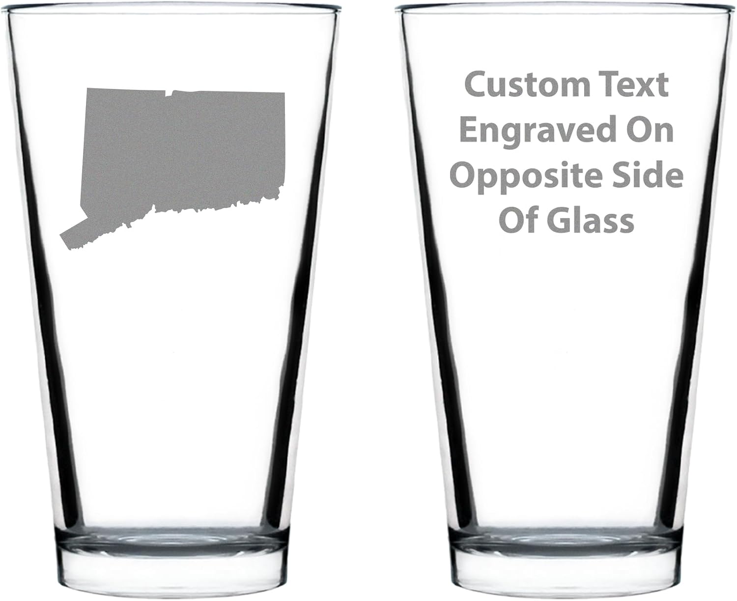 Bevvee Connecticut State Outline Pint Glass for Beer - State Themed Drinking Decor and Gifts for Connecticuters and Nutmegger Women & Men - Set of 2-16 Oz Glasses
