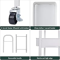 Vista 8 de Carrito con ruedas de 3 niveles, sin tornillos, carrito de almacenamiento de tres niveles, carrito de utilidad rodante con ruedas bloqueables