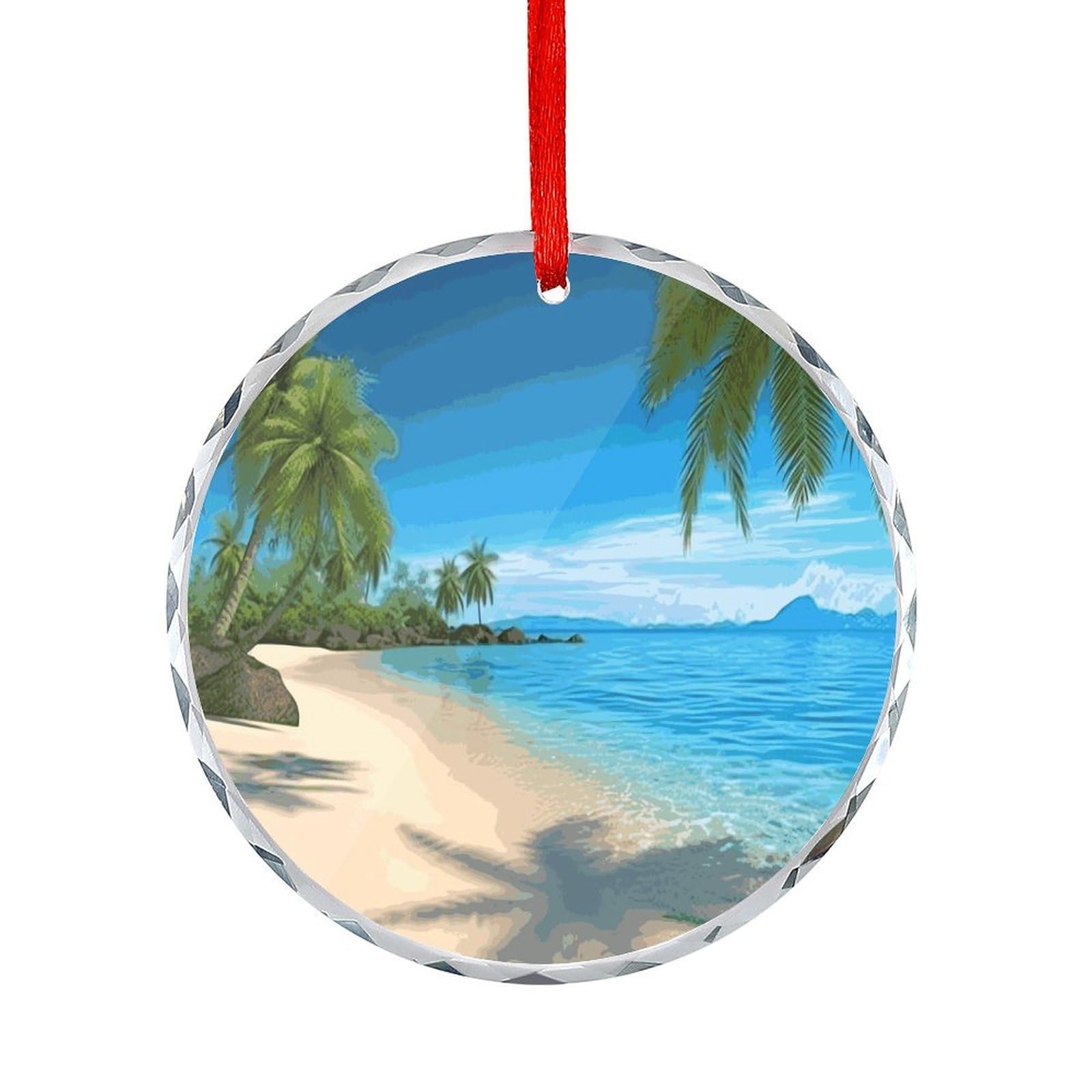 Btcowzrv Style Hawaiian Beach With Palm Trees Round Ornament Hanging Pendant Decor