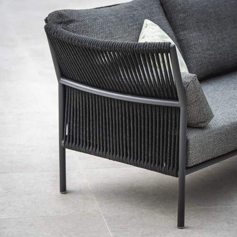 Image of OMCCOFurniture Outdoor-3 Pcs Rope L Shape Sofa Set in Grey Color Patio Sofa Set with Grey Cushions and Center Table for Garden or Balcony